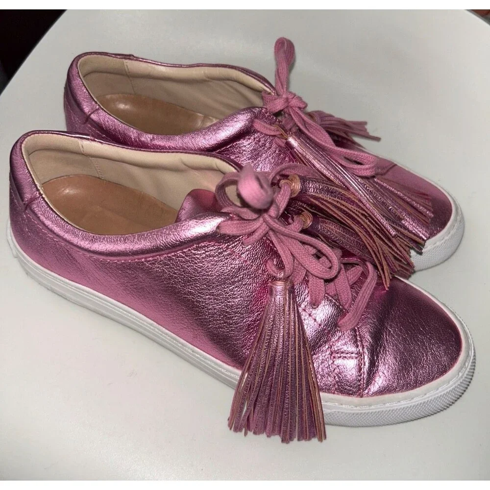 Loeffler Randall Logan Women’s Tassel Leather Sneakers size 8 Metallic Pink